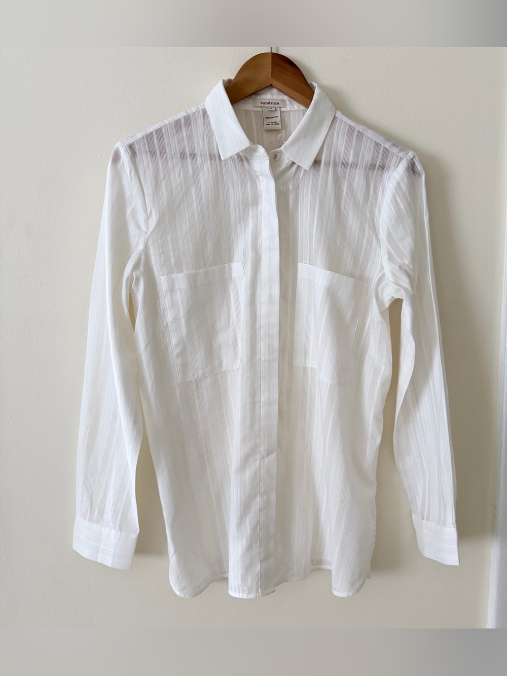 Sundance White Sheer Stripe Button-Up Blouse
